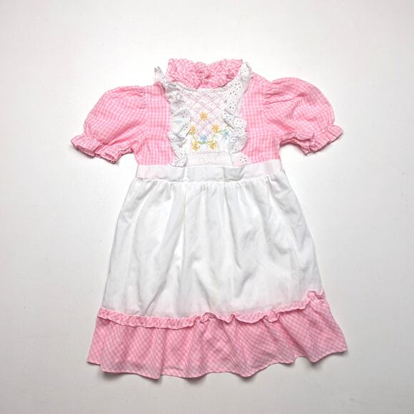 Vintage Chez Belle Dress Girls Size 2T Pink Gingham Midi Smocked - Picture 1 of 8